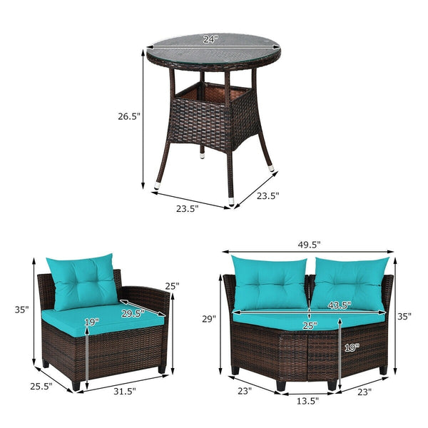 4pc Outdoor Cushioned Wicker Rattan Furniture Set - Turquoise