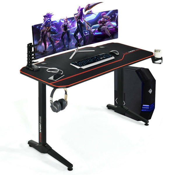 55" T Shaped Computer Gaming Desk - Black