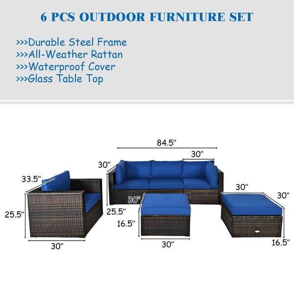 6pc Rattan Sectional Patio Furniture Set - Blue