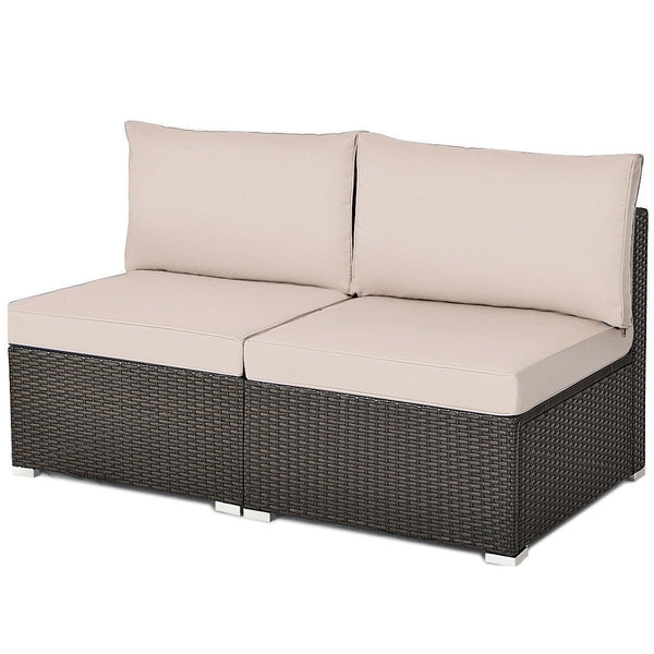 2pc Wicker Rattan Patio Armless Sofa with Cushion - Brown