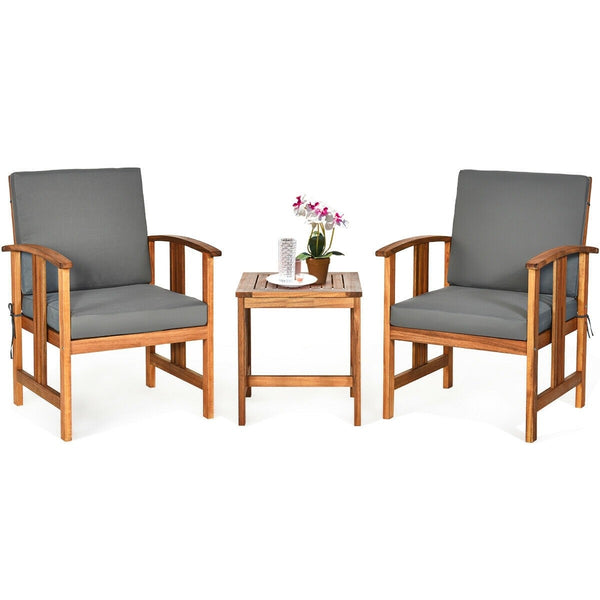 3pc Wooden Outdoor Patio Furniture Set - Gray