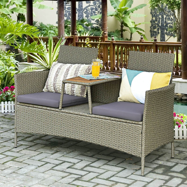 2-Person Patio Rattan Conversation Furniture Set with Coffee Table - Blue