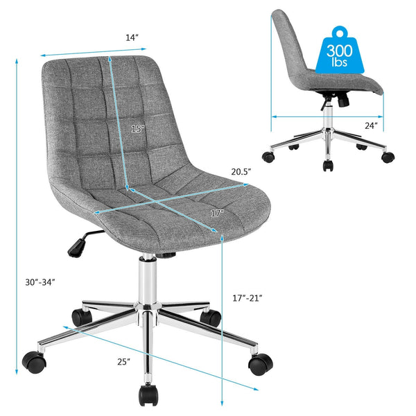 Adjustable Mid-Back Armless Office Chair - Grey