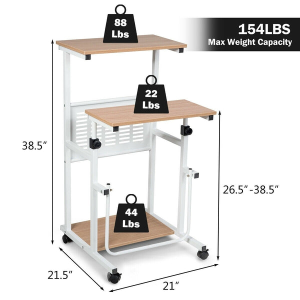 Height Adjustable Mobile Computer Stand Up Desk
