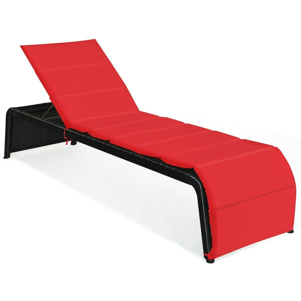 Adjustable Patio Rattan Lounge Chair - Red