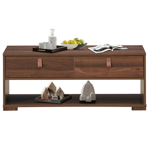 Wooden Coffee Table with 2 Drawers - Walnut