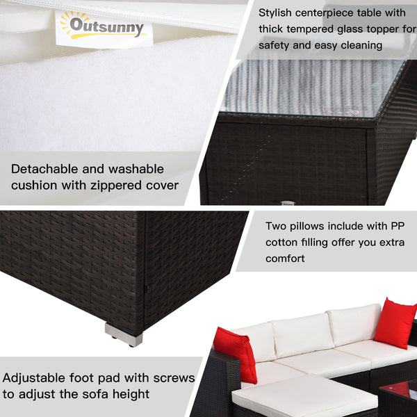 5pc Rattan Wicker Outdoor Sectional Sofa Patio Furniture Set - Cream
