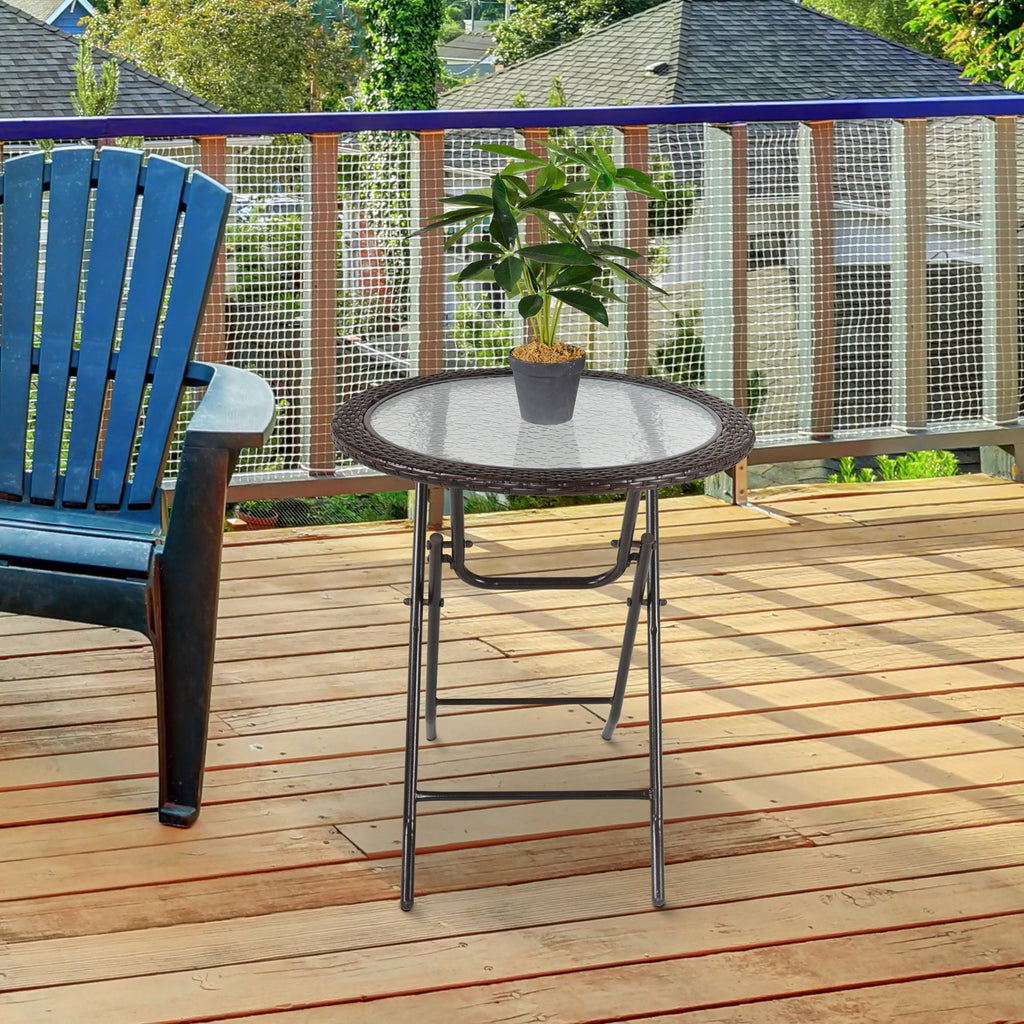 Outdoor Rattan Folding Tempered Glass Table