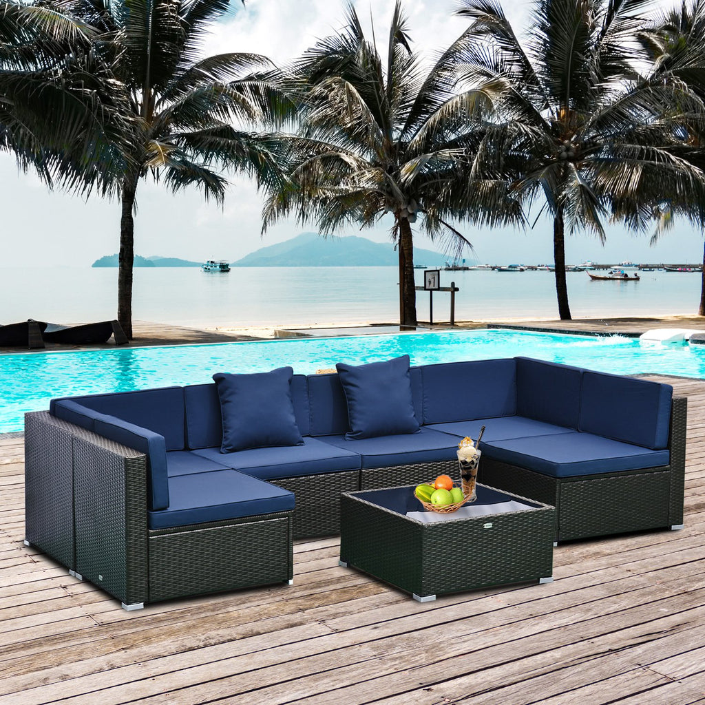 7pc Wicker Patio Furniture Sectional Sofa Set with Cushions - Deep Blue