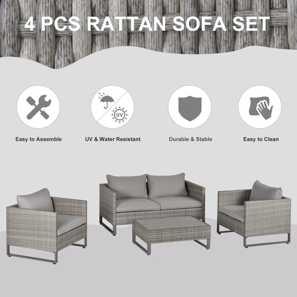 4pc Wicker Rattan Outdoor Patio Furniture Set with Cushions - Grey