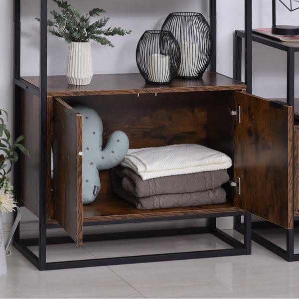 Rustic Brown 3-Tier Shelf and Cupboard