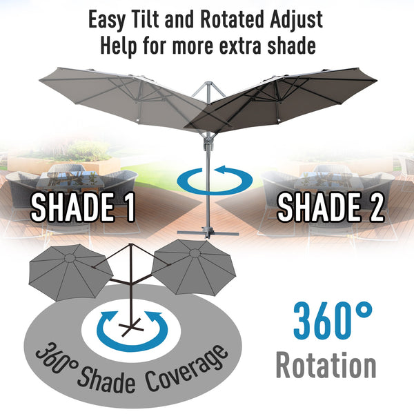 10 Ft. Patio Offset 360° Rotatable Umbrella with Cross Base - Grey