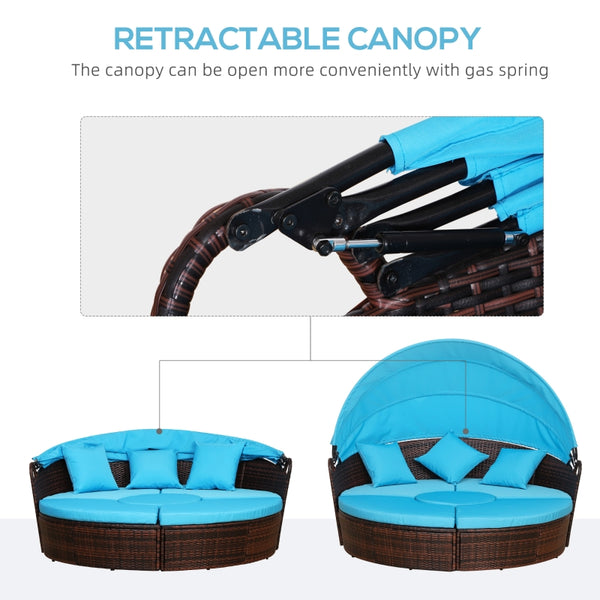 4pc Cushioned Outdoor Rattan Wicker Set with Sun Canopy - Blue