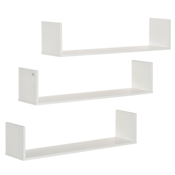 Set of 3 U-Shaped Floating Shelves - White