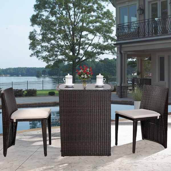 3pc Wicker Patio Cushioned Outdoor Dining Set