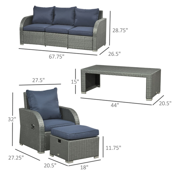 6pc Wicker Rattan Outdoor Patio Recliner Furniture Set - Dark Blue