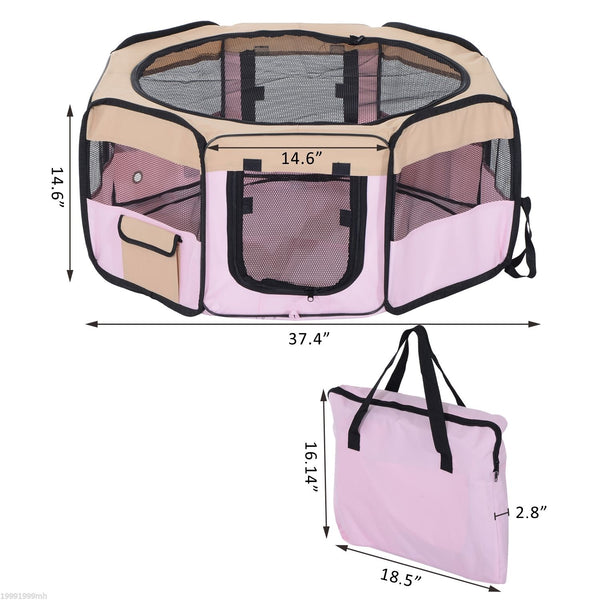 37” Portable Pet Playpen with Carry Bag - Pink
