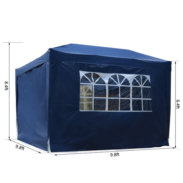 10x10 ft Easy Folding Pop Up Wedding Party Pavilion Tent with 4 sidewalls - Blue
