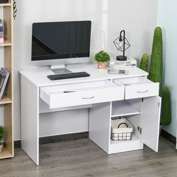 Computer Writing Desk Table  with Two Drawers and Locker - White