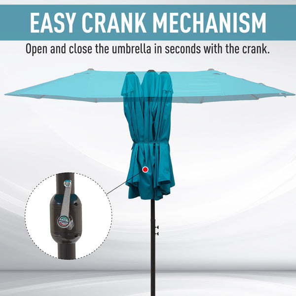15' Outdoor Patio Twin Canopy Umbrella With Crank - Light Blue