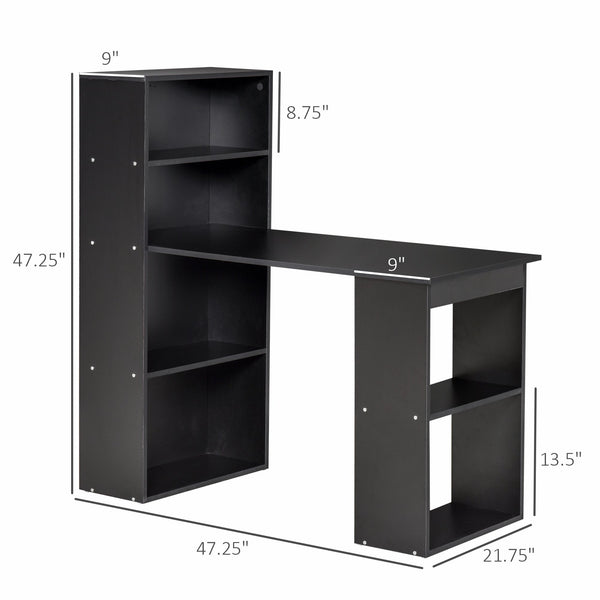 Home Office Desk with 6 Tier Storage Shelves - Black