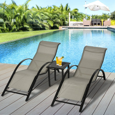 3pc Patio Lounge Chair Set with Table - Gray