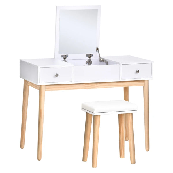 Dressing Table Set with Mirror 2 Drawers - White