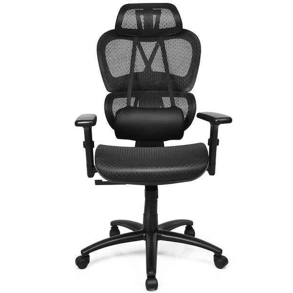 Height Adjustable Mesh Office Recliner Chair with Adjustable Headrest - Black