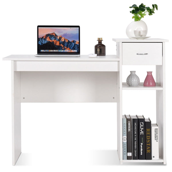 Computer Writing Desk with Drawer - White