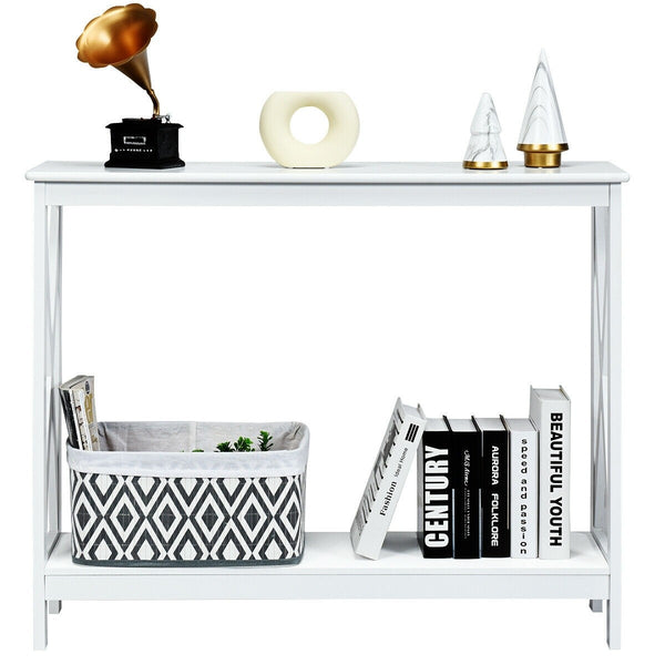 2-Tier X-Design Side Accent Table - White