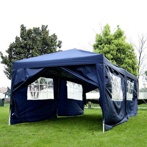 10x20 ft Pop Up Wedding Party 'Pavilion' Canopy Tent with 6 Sidewalls - Blue