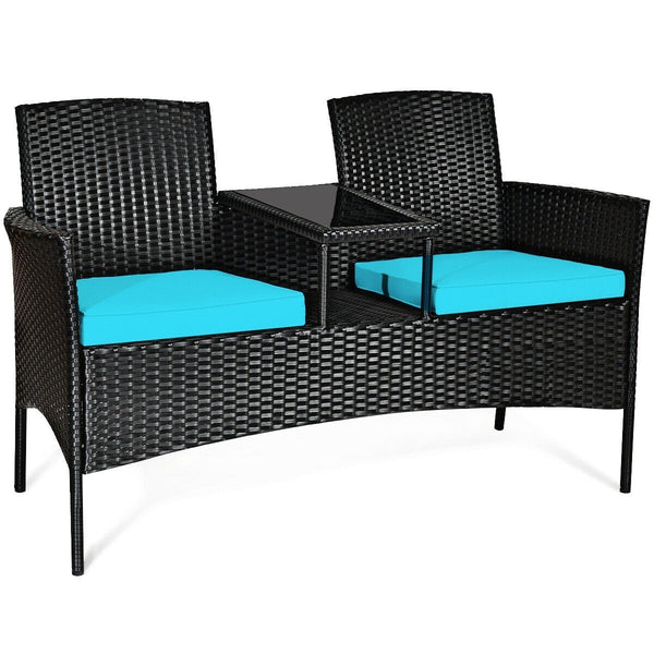 2-Person Wicker Rattan Patio Conversation Furniture Set - Turquoise