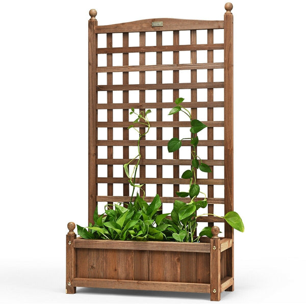Wood Planter Box with Trellis - Dark Brown