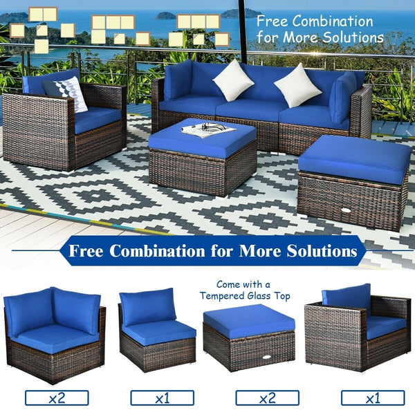 6pc Rattan Sectional Patio Furniture Set - Blue