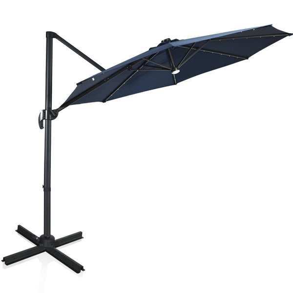10 Ft. Patio Offset Cantilever Umbrella with Solar Lights - Navy