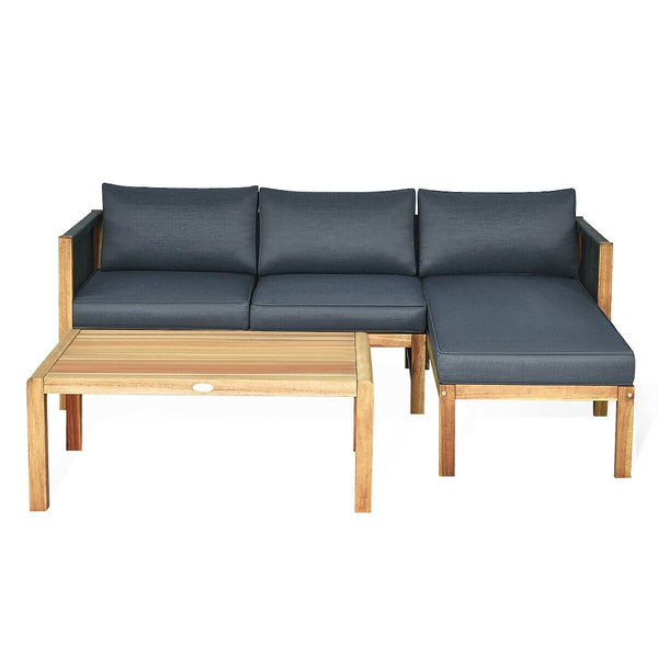 3pc Acacia Wood Sofa Set with Nylon Armrest - Grey