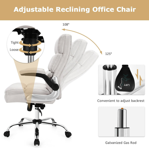 Height Adjustable High Back Office Chair with Flip Up Arm - Beige