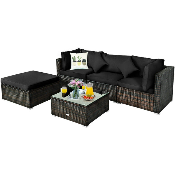 5pc Outdoor Patio Rattan Furniture Set - Black