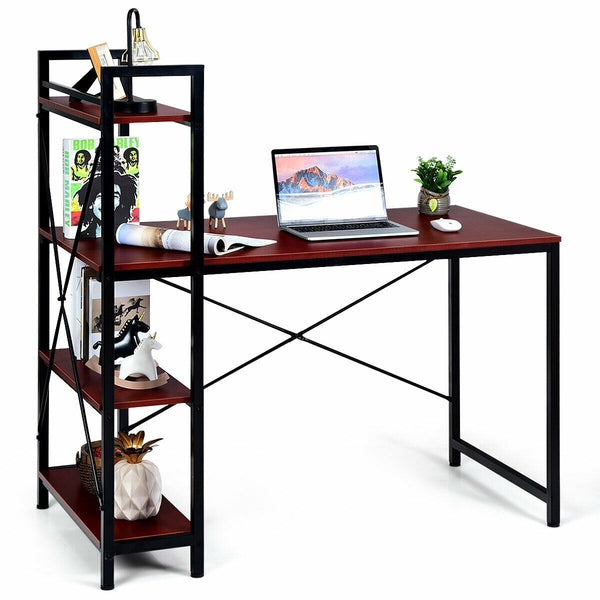 Computer Writing Desk with 4 Tier Shelf - Coffee