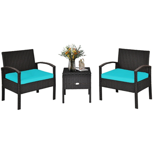 3pc Wicker Rattan Patio Sofa Set - Turquoise