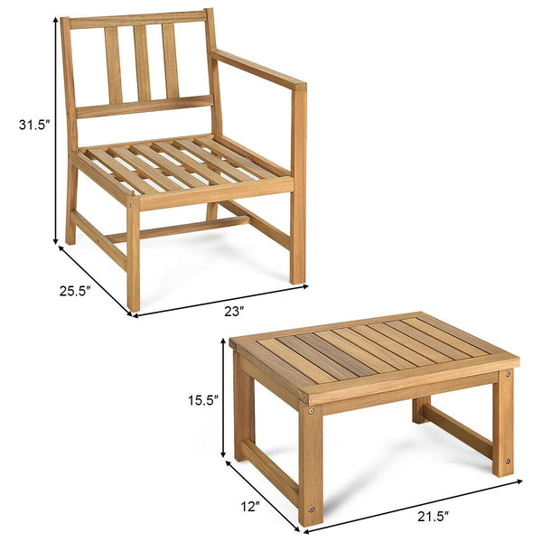 3 in 1 Acacia Wood Patio Furniture Set - Natural Teak