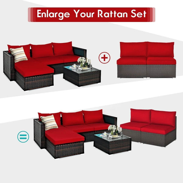2pc Patio Rattan Armless Sofa Set - Red