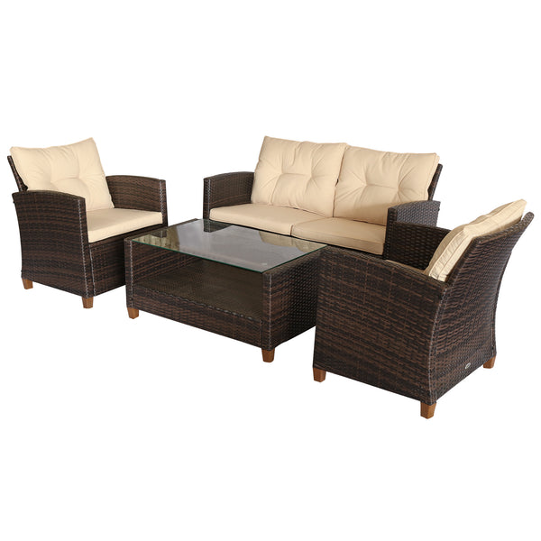4pc Outdoor Wicker Patio Furniture Set - Coffee and Beige