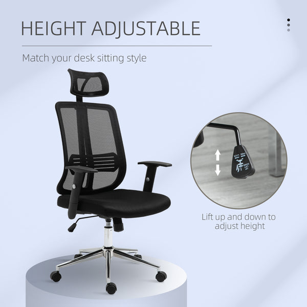 Height Adjustable High Back Mesh Home Office Chair - Black