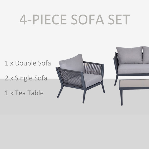 4pc Wicker Rattan Outdoor Patio Furniture Set with Cushions - Light Grey
