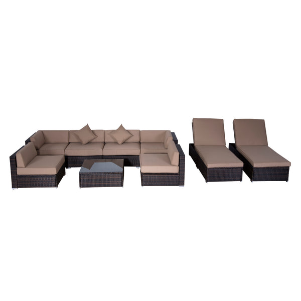 9pc Rattan Patio Lounge Furniture Set - Coffee