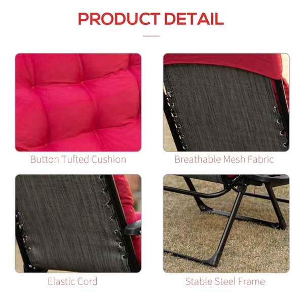 Padded Foldable Recliner Chair - Red