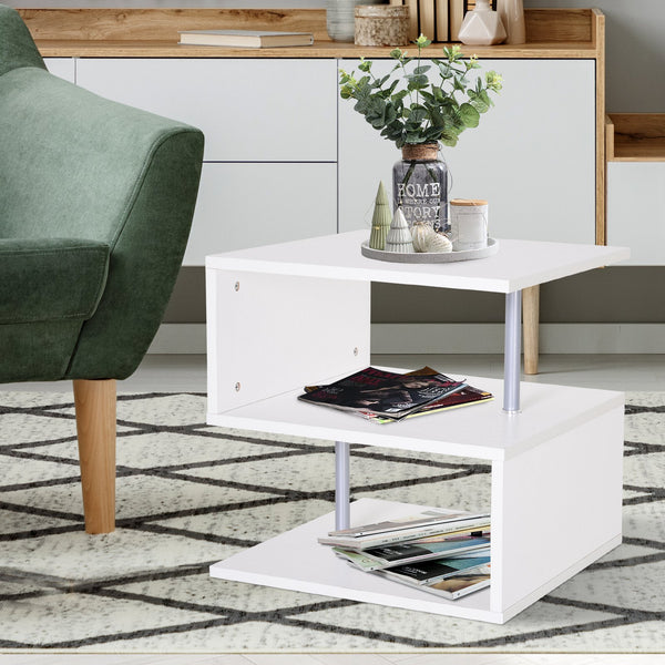 Wooden 3-Tier End Table Shelf - White