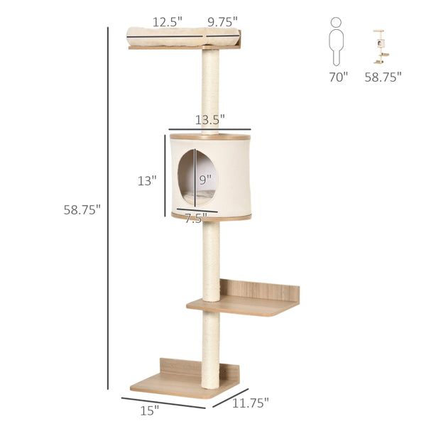 58.75" Wall-mounted Climbing Frame for Cat - Light Brown