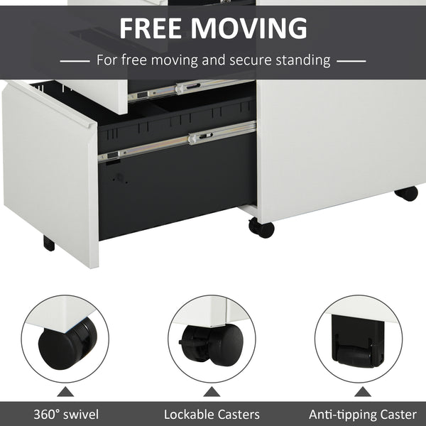 Home Office 3 Drawer Mobile Locking Filing Cabinet  - White